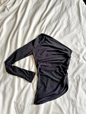 PULL&BEAR One-Shoulder Ruched Side Top Bodysuit Black XS